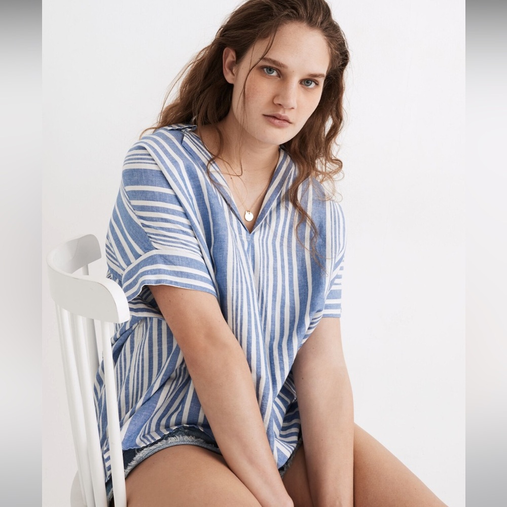Like NEW MADEWELL Courier Button-Back Shirt in Hinsdale Stripe Size L - Picture 2 of 4